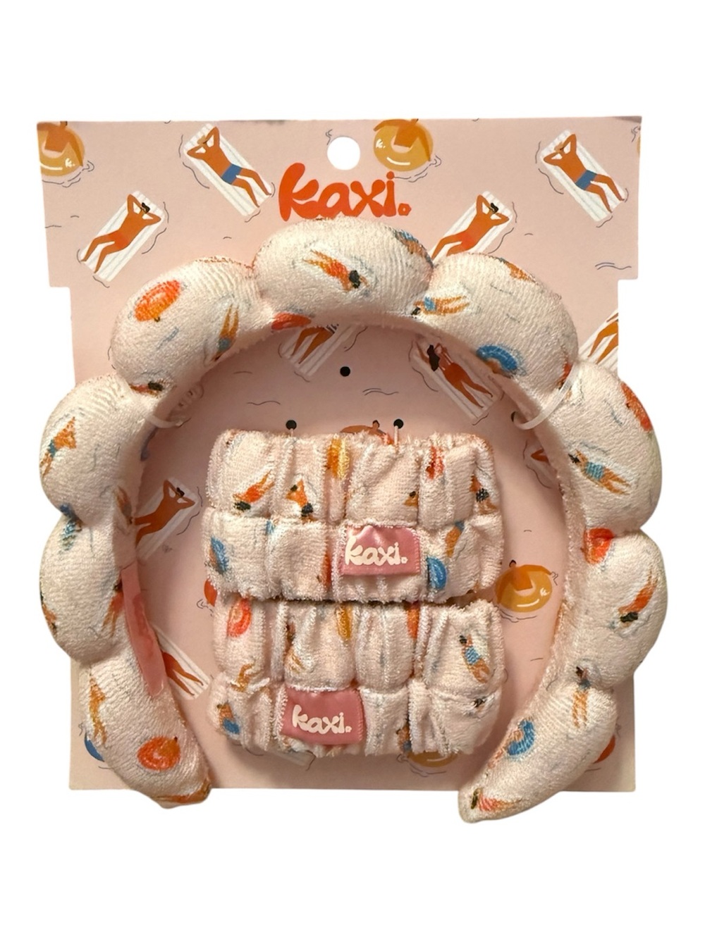 Kaxi Plush Headband & Arm Scrunchie Set in Pink Print
